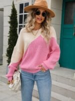 Irregular color-block bat-shirt sweater