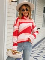 Irregular color contrast turtleneck sweater