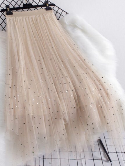 Wholesale Irregular star sequins mesh skirt