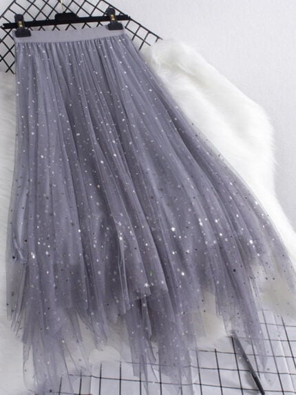 Wholesale Irregular star sequins mesh skirt