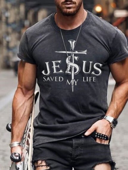 Wholesale JESUS Cross Print Short Sleeve T-Shirt