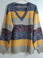 Knit V-neck Stitching Striped Sweater