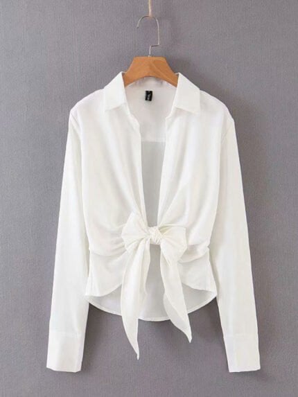 Knot Front Long-sleeve Shirt