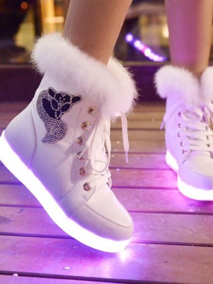 LED Colorful Lights Fleece Lining Snow Boots