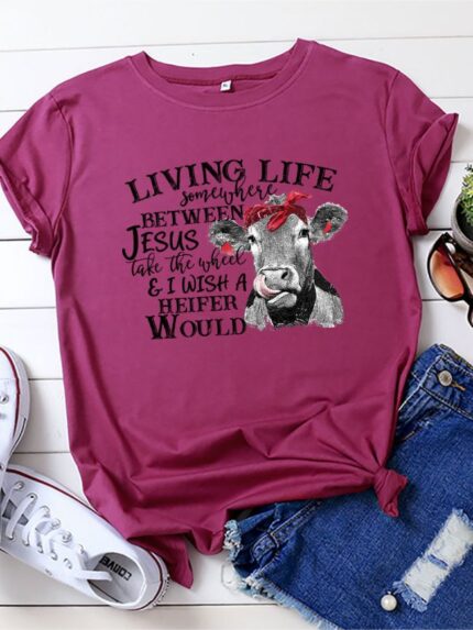 Wholesale LIVING LIFE Letter Print Short Sleeve T-Shirt