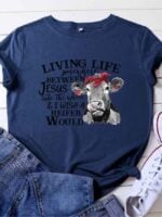 Wholesale LIVING LIFE Letter Print Short Sleeve T-Shirt