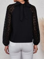 Lace Cutout Long Sleeve Panel Blouse