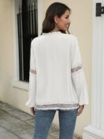 Lace Cutout Puff Sleeve Tie Shirt