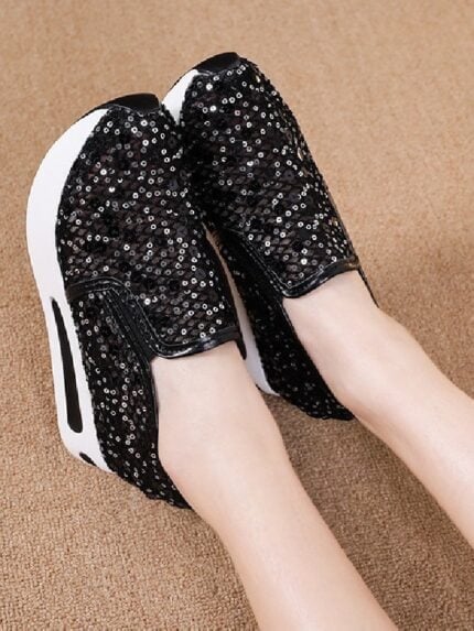 Lace Mesh Sequin Platform Shoes