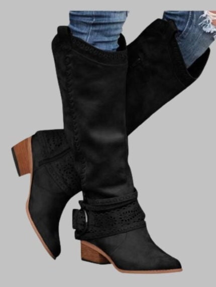 Lace Paneled Pointed Toe Boots