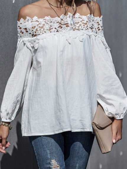 Lace Stitching Off-shoulder Puff Sleeve Top