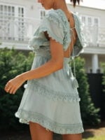 Lace Tie Backless Doll Sleeve Dress