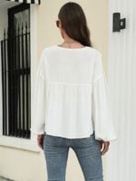 Lace V-Neck Lantern Sleeve Chiffon Shirt Top