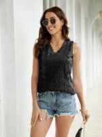 Wholesale Lace V-Neck Sleeveless Tank Top