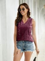 Wholesale Lace V-Neck Sleeveless Tank Top