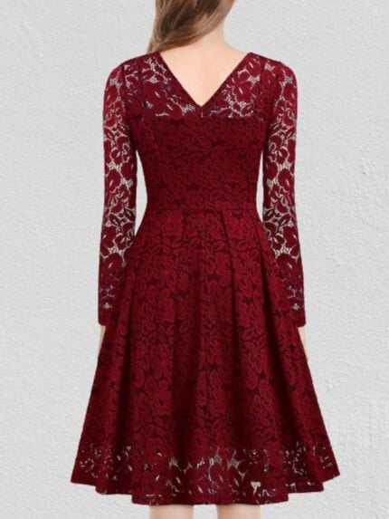 Lace V-neck long sleeve dress