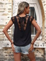 Lace panel tie casual tank top