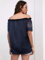 Lace-paneled off-the-shoulder chiffon shirt