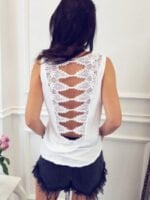 Lace-paneled open-back casual vest