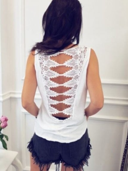 Lace-paneled open-back casual vest