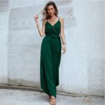 Lace-up V-Neck Sling Slit Jumpsuit