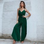 Lace-up V-Neck Sling Slit Jumpsuit