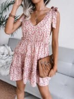 Wholesale Lace-up V-neck floral chiffon dress