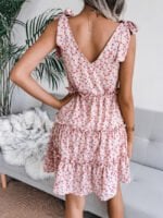 Wholesale Lace-up V-neck floral chiffon dress