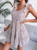 Wholesale Lace-up V-neck floral chiffon dress