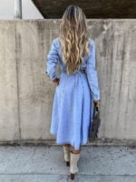 Lapel Button Long Sleeve Denim Dress