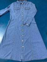 Lapel Button Long Sleeve Denim Dress