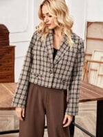 Lapel Long Sleeve Plaid Small Suit