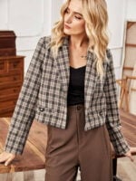 Lapel Long Sleeve Plaid Small Suit