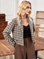 Lapel Long Sleeve Plaid Small Suit