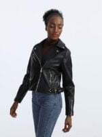 Lapel zipper Slim leather jacket