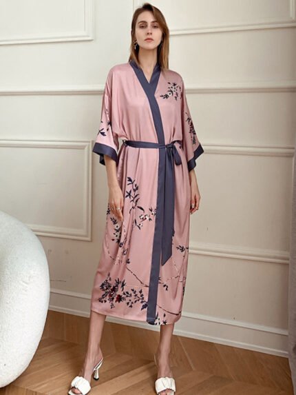 Wholesale Lce silk lace-up bathrobe loungewear