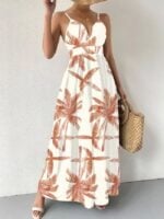 Wholesale Leaf Print V-Neck Slip Dress