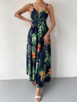 Wholesale Leaf Print V-Neck Slip Dress