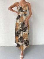 Wholesale Leaf Print V-Neck Slip Dress