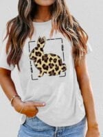 Wholesale Leopard Bunny Print Short Sleeve T-Shirt