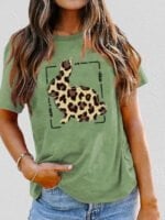 Wholesale Leopard Bunny Print Short Sleeve T-Shirt