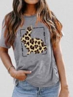 Wholesale Leopard Bunny Print Short Sleeve T-Shirt