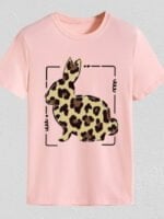 Wholesale Leopard Bunny Print Short Sleeve T-Shirt