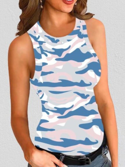 Wholesale Leopard Camo Print Casual Tank Top