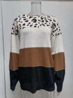 Leopard Colorblock Long Sleeve Knitted Sweater