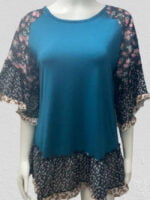 Wholesale Leopard Floral Panel Doll Sleeve Top