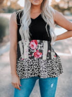 Wholesale Floral Leopard Panel Tank Top