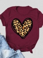 Leopard Heart Print Short Sleeve T-Shirt