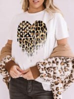 Leopard Heart Print Short Sleeve T-Shirt