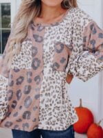 Leopard Panel Casual Long Sleeve Top